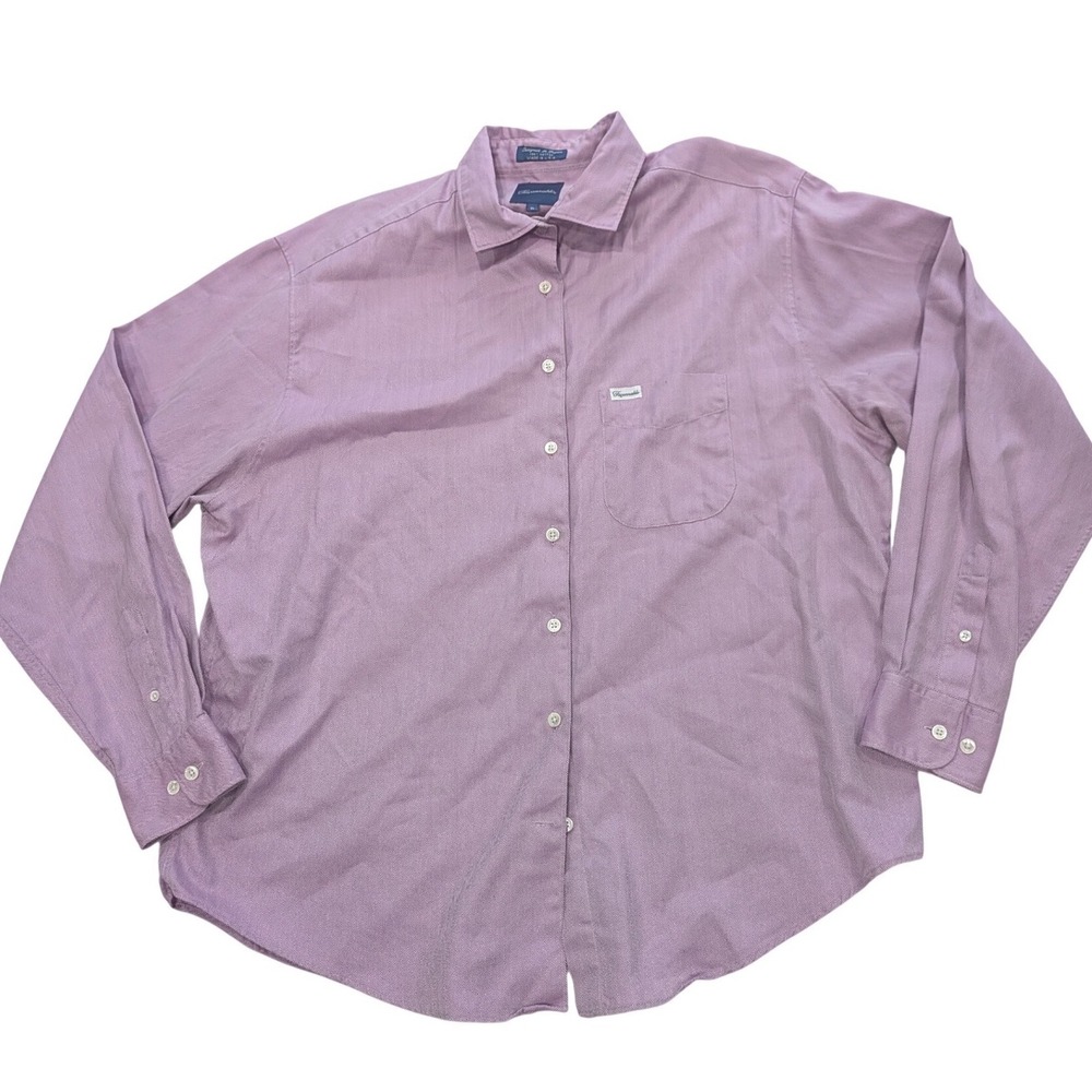 FACCONABLE Mens XL Purple Herringbone Button Down Shirt USA Cotton Long Sleeve